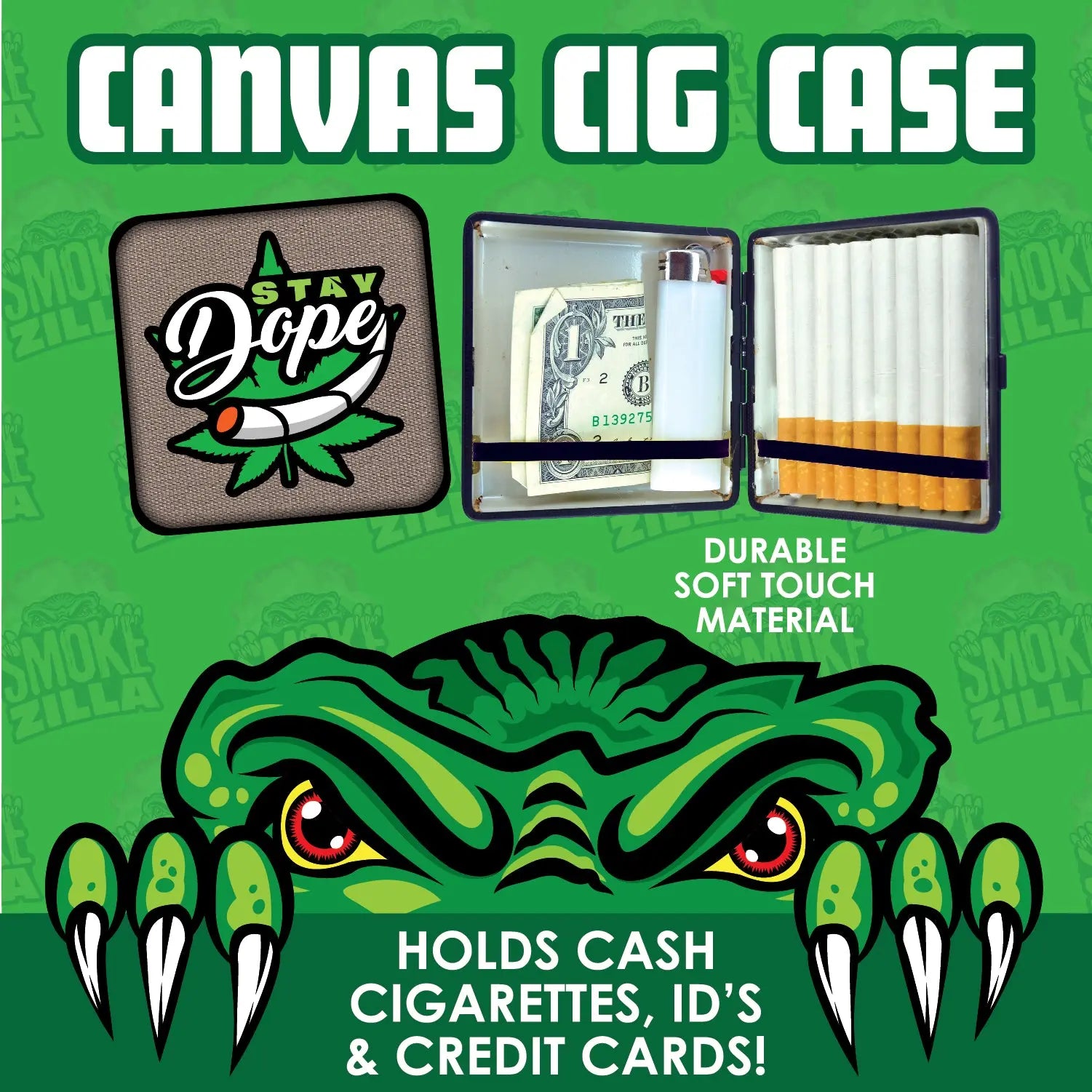 Canvas and Metal Cigarette Case with Hinge - 8 Pieces Per Retail Ready Display 30033 SPICY ZILLA