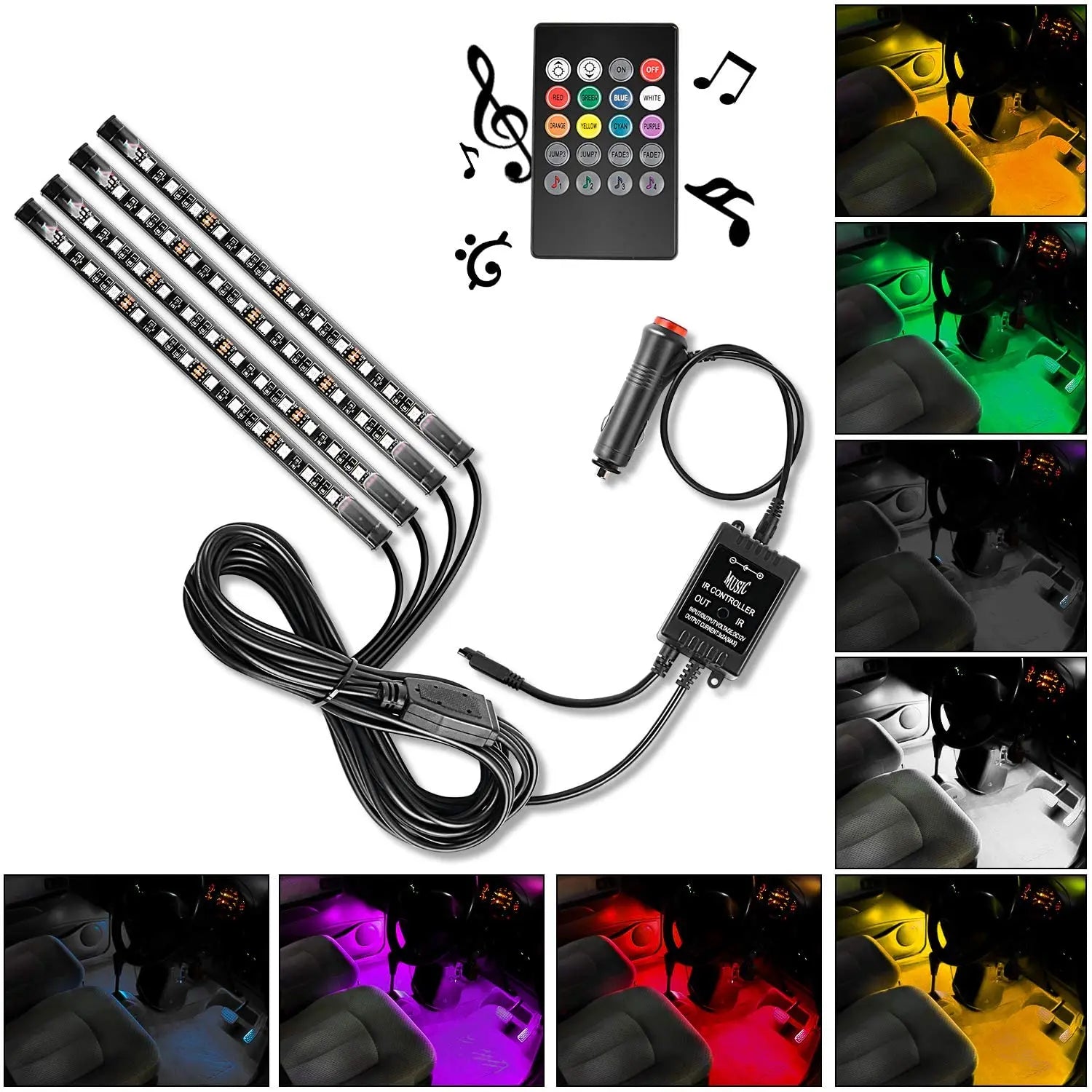 Car Mood Lighting with Remote Control - 6 Pieces Per Retail Ready Display 23307 CAR VIBEZ