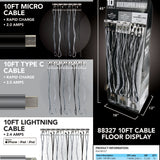 10ft Braided Sync & Charge Cable Assortment Floor Display- 24 Pieces Per Retail Ready Display 88327