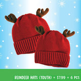 Christmas Antler Kids Winter Knit Hat Beanie with Merchandising Strip - 6 Pieces Per Retail Ready Display 41600