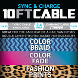 10FT Braided Sync and Charge Cable Assortment Floor Display - 36 Pieces Per Retail Ready Display 88385