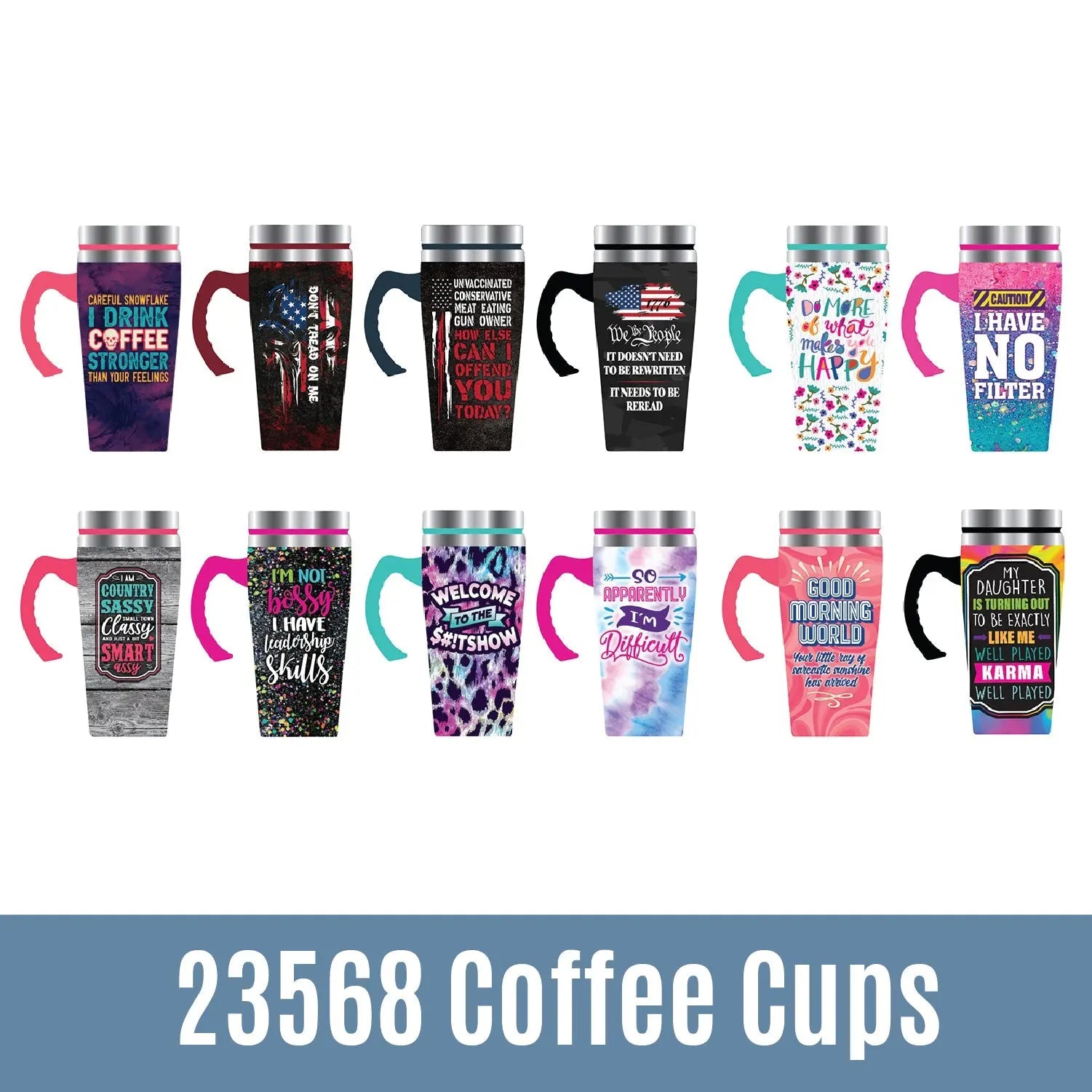 16 oz Travel Mug Assortment Floor Display - 24 Pieces Per Retail Ready Display 88433 NOVELTY INC