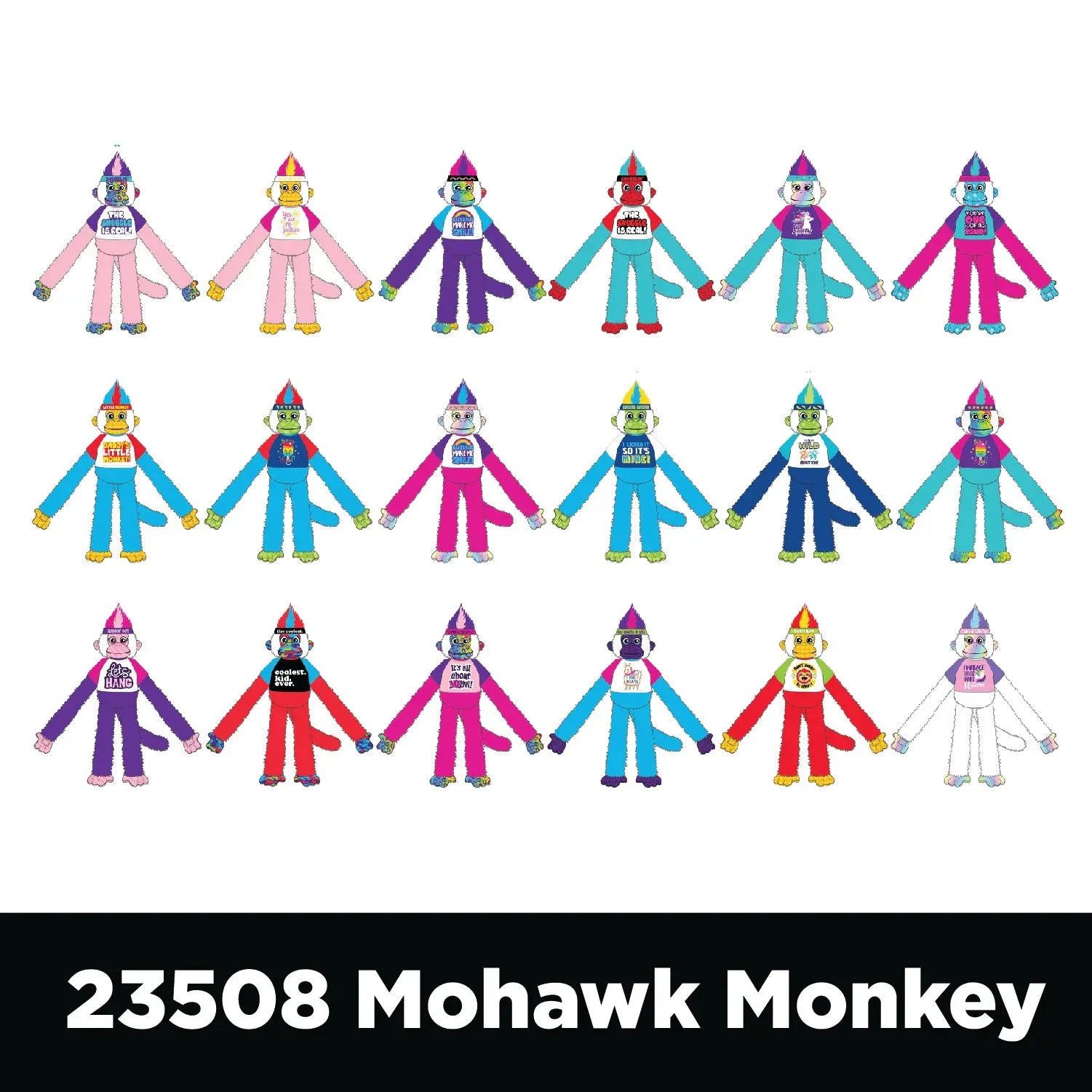Plush Mohawk Monkey Assorted Floor Display - 30 Pieces Per Retail Ready Display 88436 KIPP BROTHERS