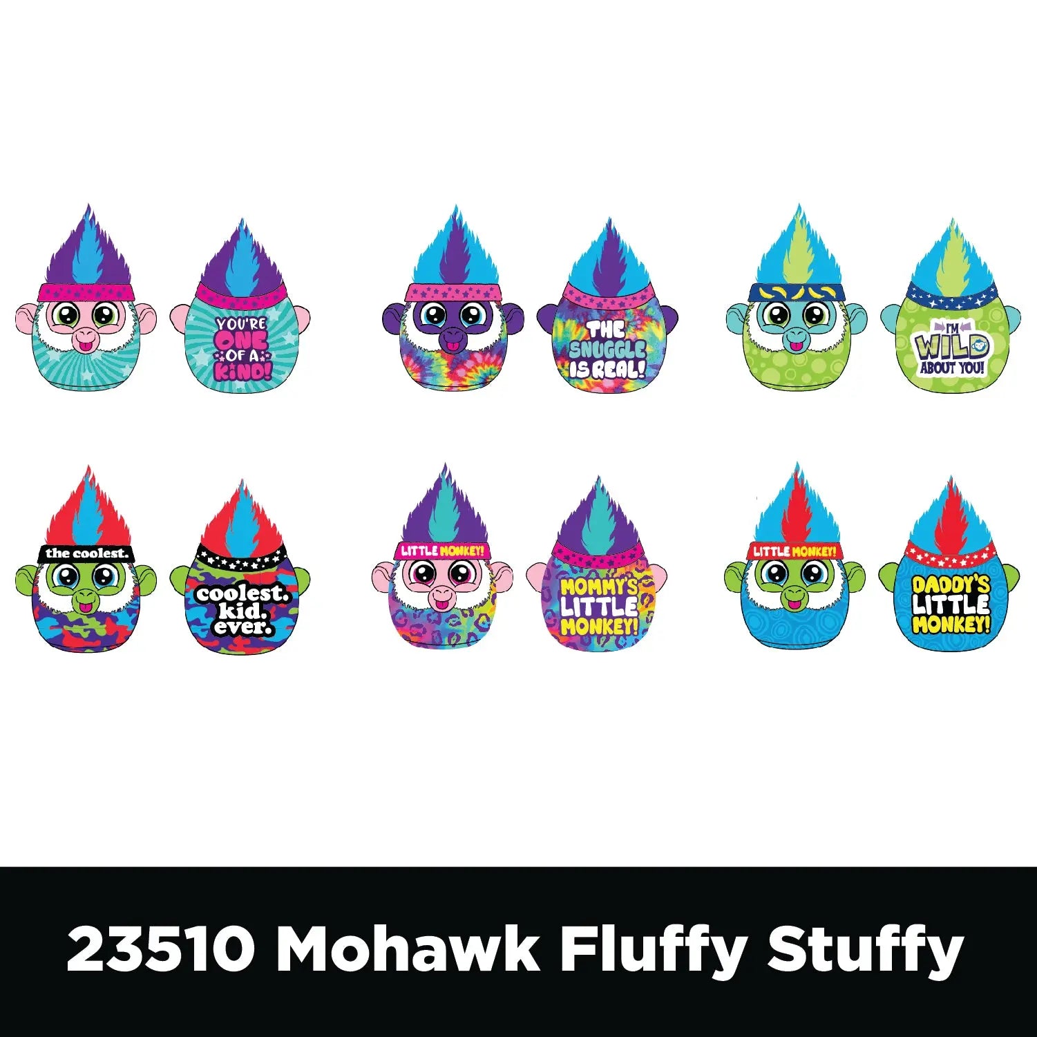 Plush Mohawk Monkey Assorted Floor Display - 30 Pieces Per Retail Ready Display 88436 KIPP BROTHERS
