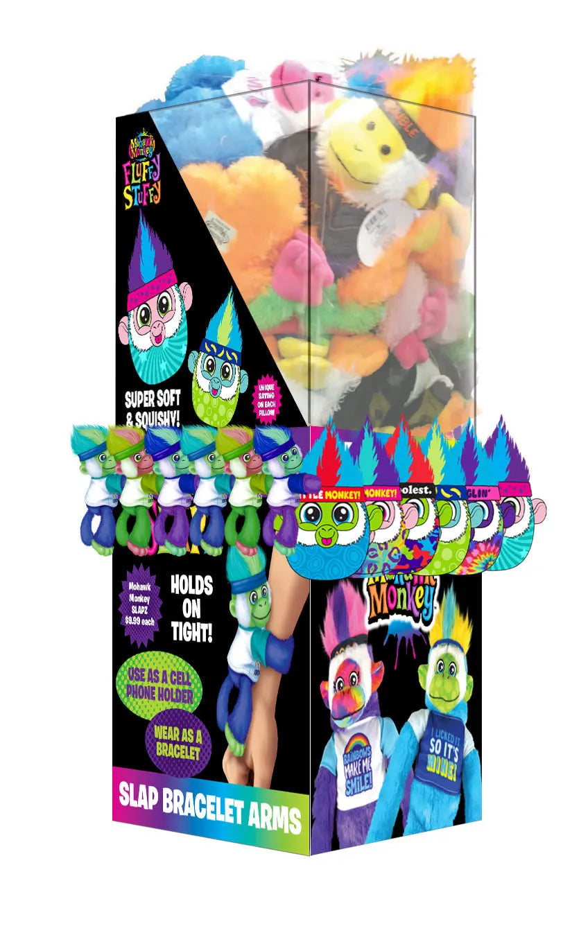 Plush Mohawk Monkey Assorted Floor Display - 30 Pieces Per Retail Ready Display 88398 KIPP BROTHERS