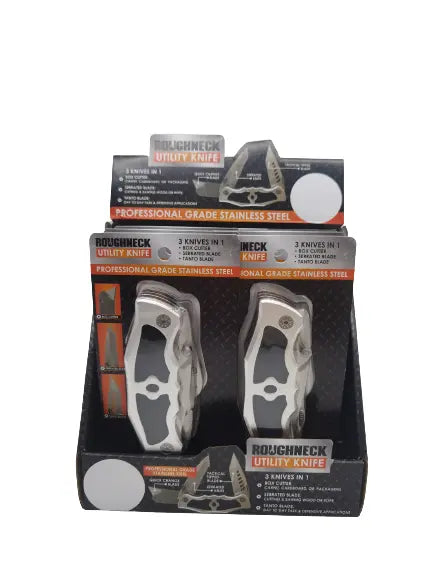 Pocket Knife Utility with 3 Blades - 6 Pieces Per Retail Ready Display 23388 ROUGHNECK
