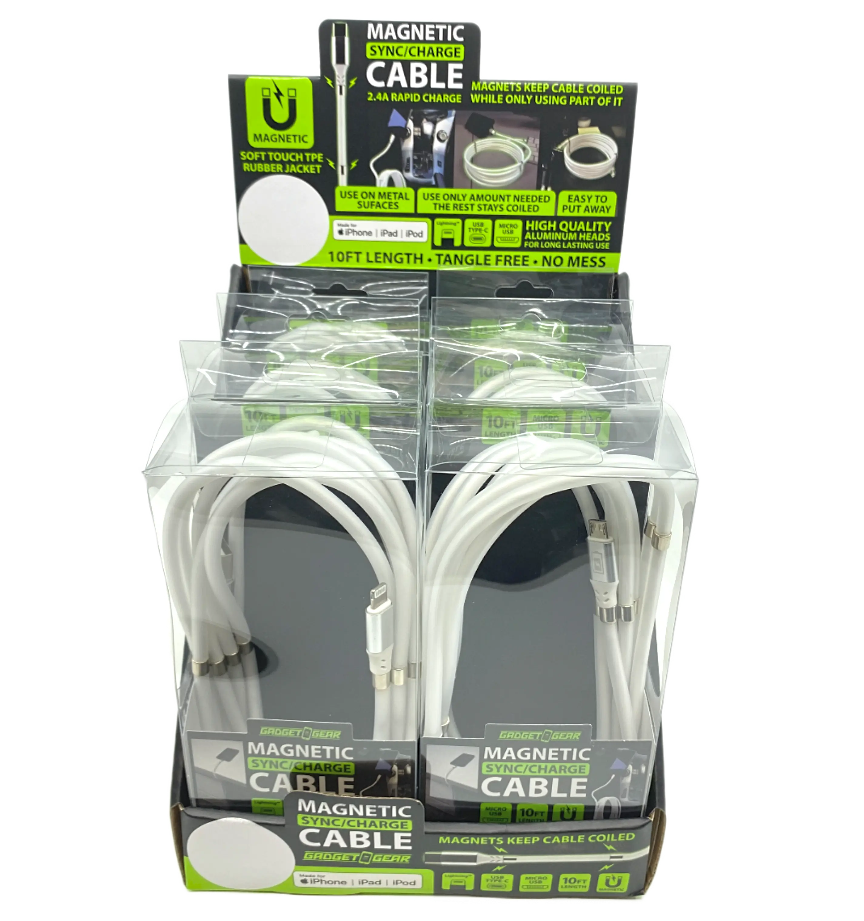 Charging Cable Magnetic Assortment 10FT - 6 Pieces Per Retail Ready Display 88414 GADGET GEAR