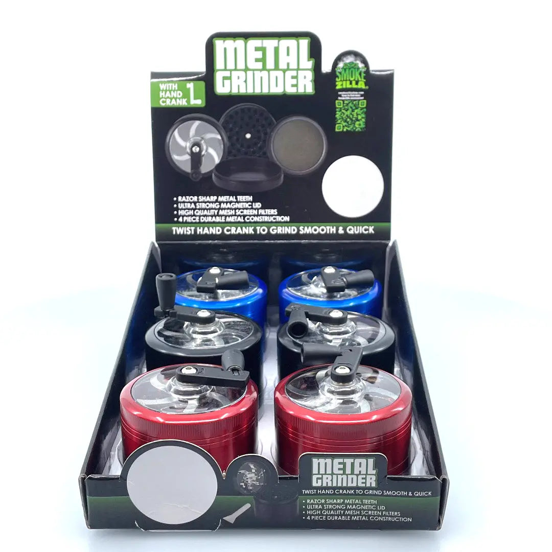 Metal 4 Piece Grinder with Crank 63Mm - 6 Pieces Per Retail Ready Display 22707 SMOKEZILLA